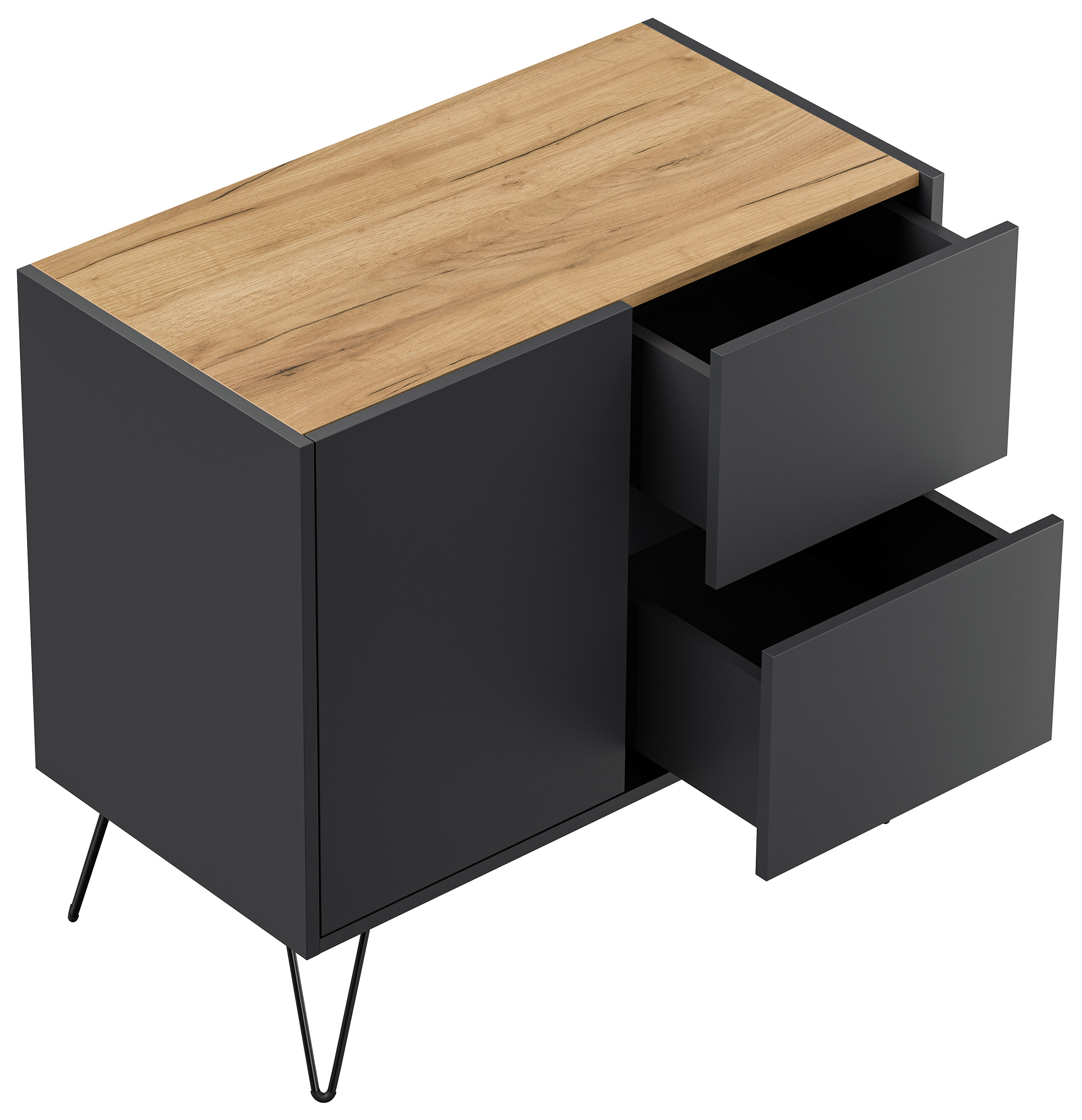 Raumwunder S Sideboard Kommode Greifraum 80cm 2 SoftClose 1 Tür Grafit/Eiche Top
