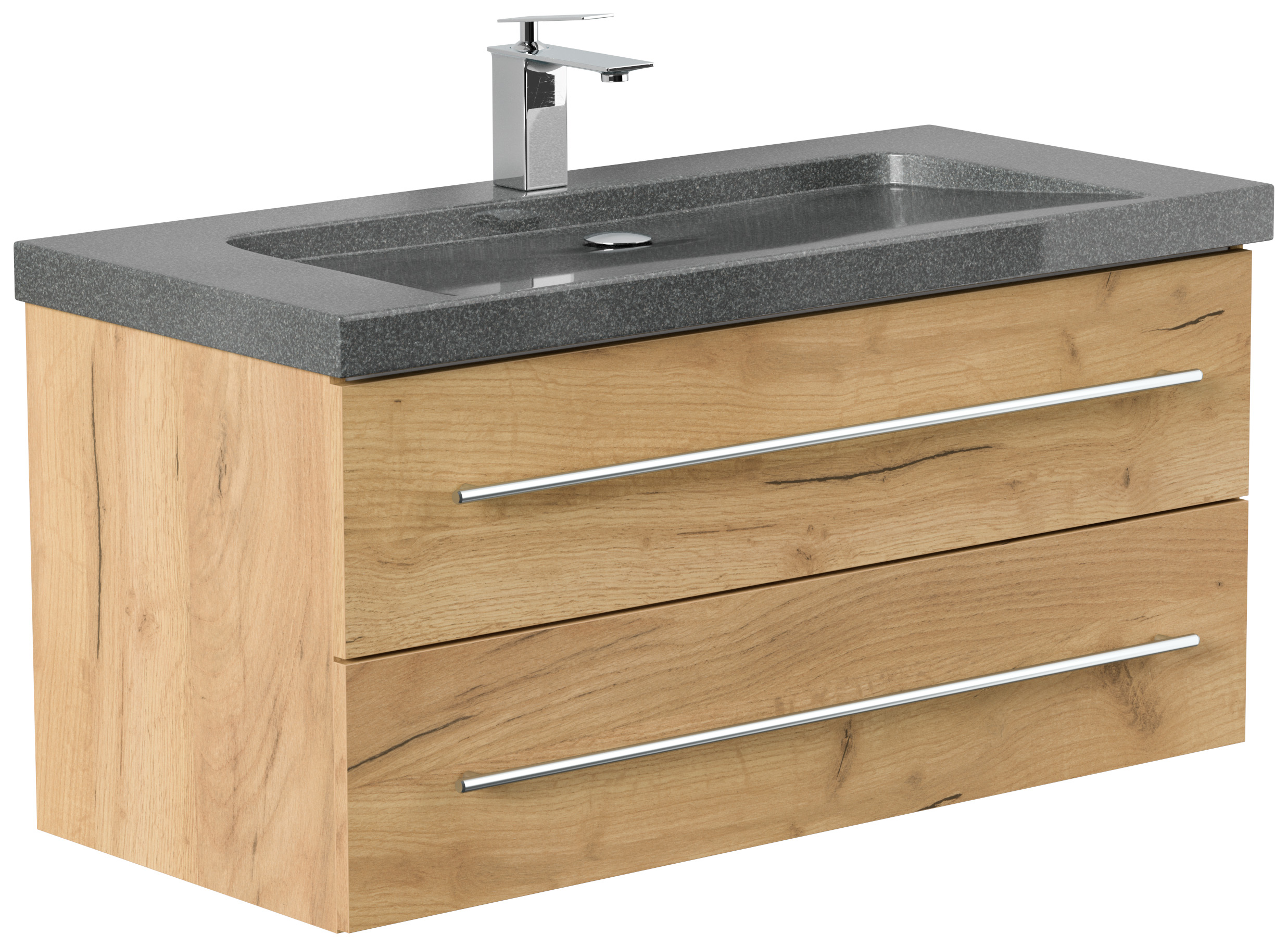 Badmöbel Granit G654 Damo 100 cm 1 Hahnloch SoftClose eiche gold