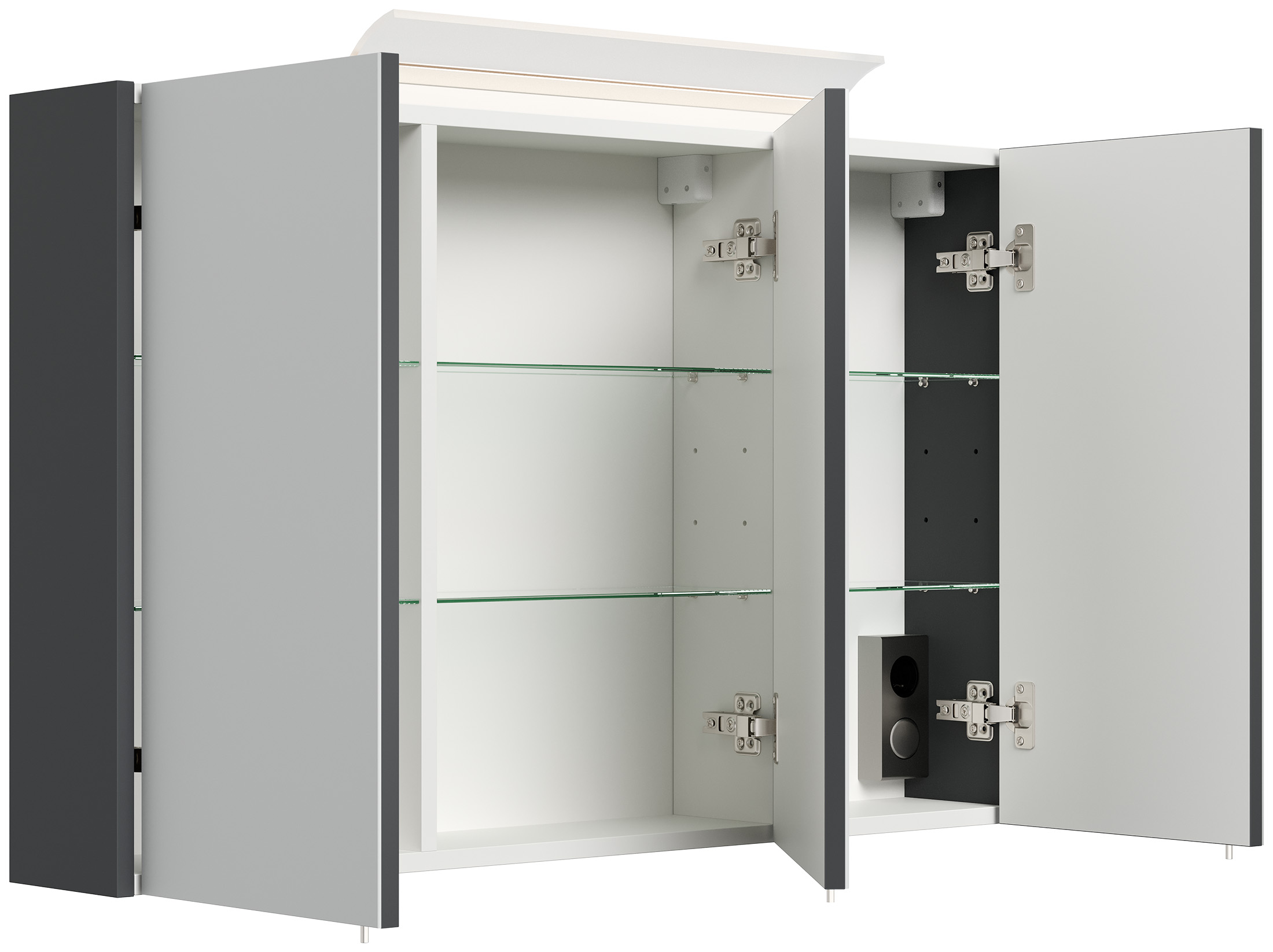 Spiegelschrank 120cm inkl. Design LED-Lampe und Glasböden grafit